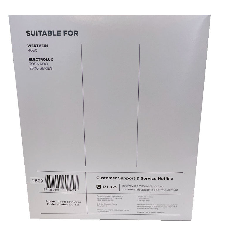 Clean Up CU133S Vacuum Cleaner Bags for Wertheim 4030 Super System and Electrolux Tornado 2800 Series (32440563)