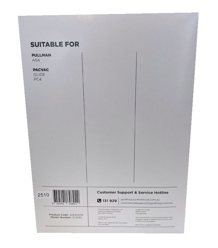 Clean Up CU04S Vacuum Cleaner Bags for Pullman AS4 and PC4 Version 1 models, Pacvac Glide 300 (32440576)