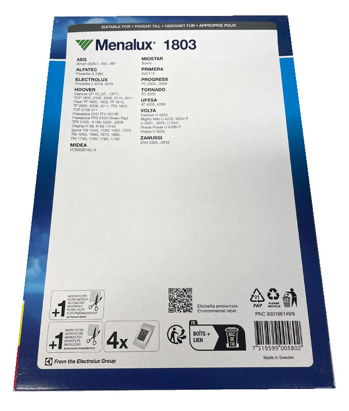 Menalux 1803 AEG, Electrolux, Volta Mighty Mite and Hoover Freespace, Sprint Vacuum Bags (900166149)