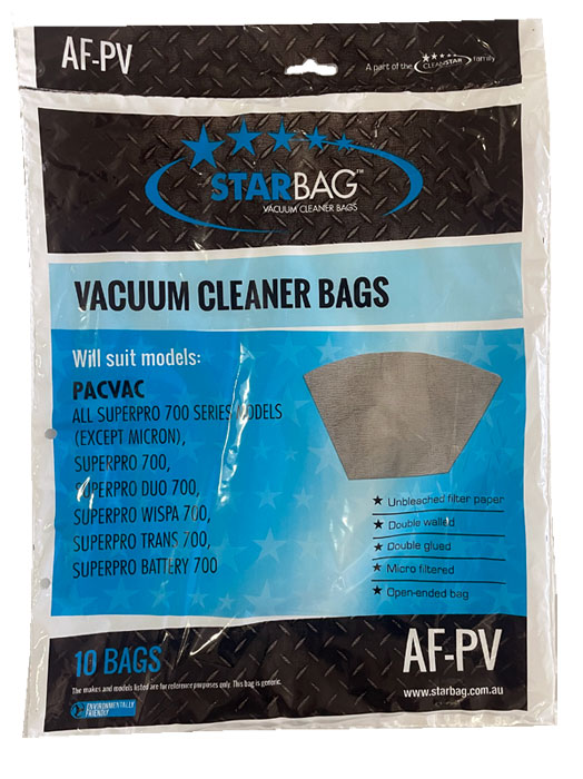 Pacvac Superpro 700 Backpack Paper Vacuum Cleaner Dust Bags - 10pk (AF-PV)