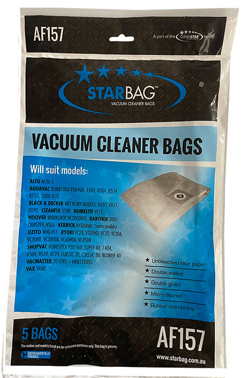 Aquavac, Shopvac, Black & Decker, Karcher Paper Vacuum Bags - 5pk (AF157)