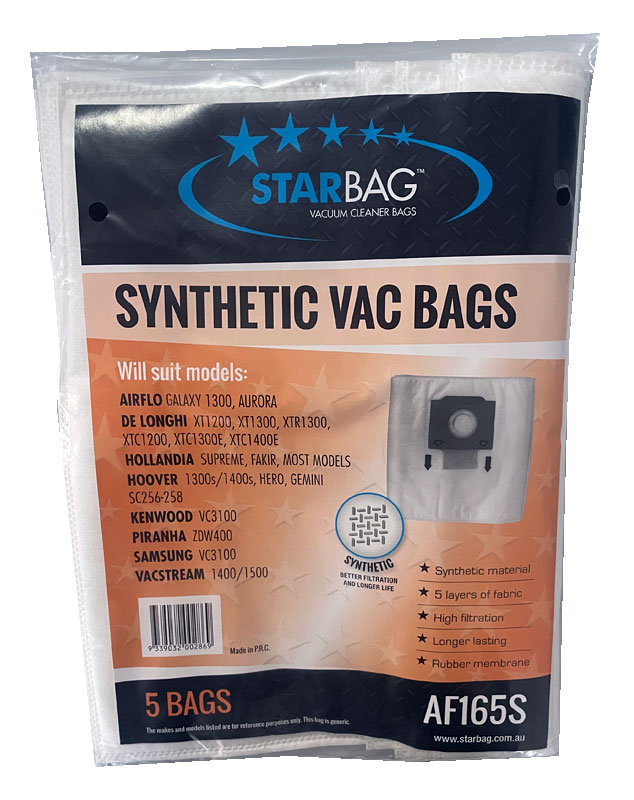 Hollandia, Airflo, DeLonghi, Goblin, Hoover, Kenwood, Piranha, Samsung Vacuum Bags - 5pk (AF165S)