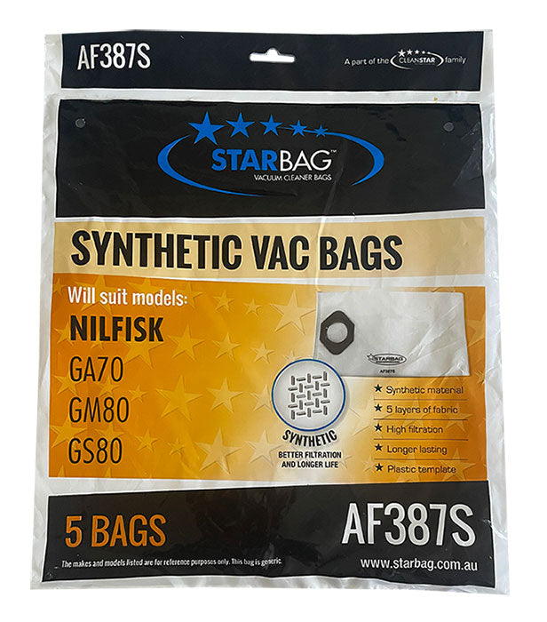 Nilfisk GA70, GM80, GS80 Synthetic Vacuum Cleaner Dust Bags - 5pk (AF387S)