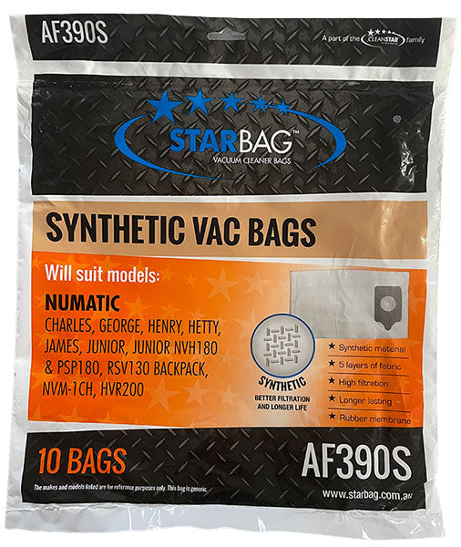Numatic Henry, Hetty & Charles Synthetic Vacuum Cleaner Bags -10pk (AF390S)