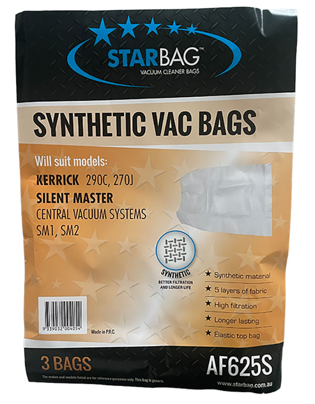 Silent Master, Modern Day and Kerrick Synthetic Elastic Top Vacuum Cleaner Dust Bags - 3pk (AF625S)