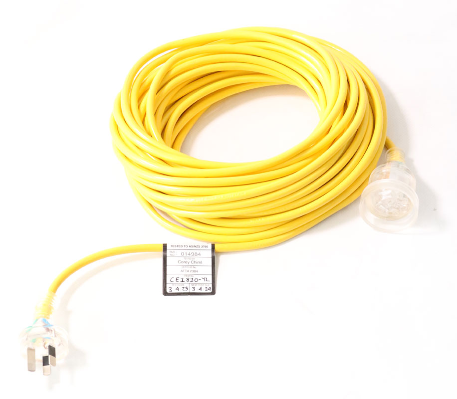 Yellow 18 Metre Standard Extension Lead 10 Amp with Test Tag (CE1810-YL-TAG)