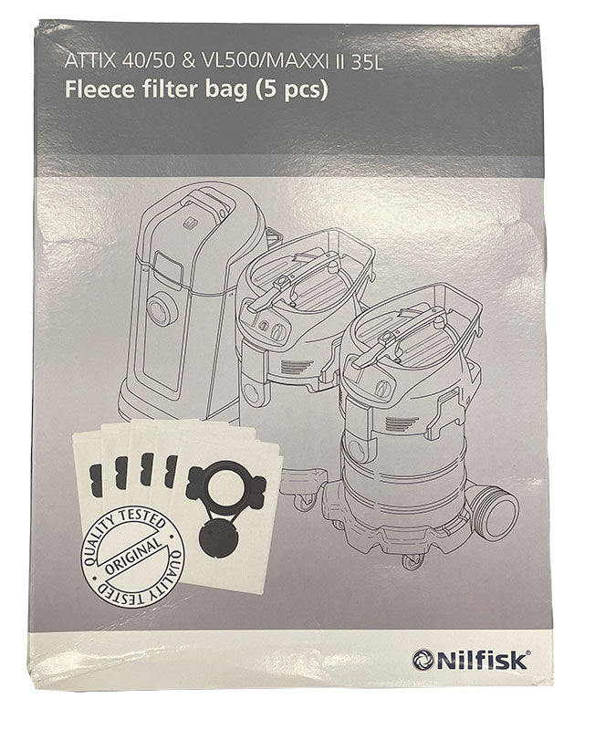 Nilfisk VL500-35, Alto Attix 40, Attix 50 Series Clean Room Fleece Vacuum Bags - 5pk (107419592)
