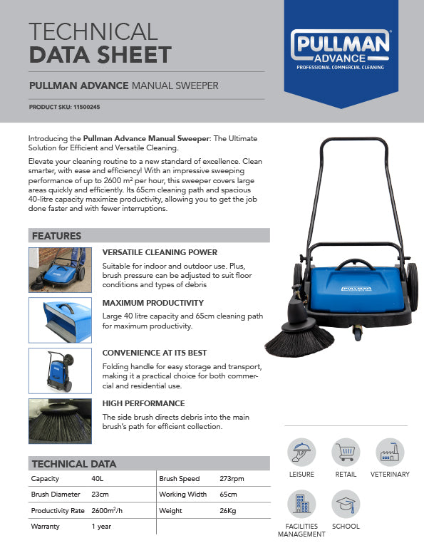 Pullman Advance 40 Litre Manual Sweeper (11500245)