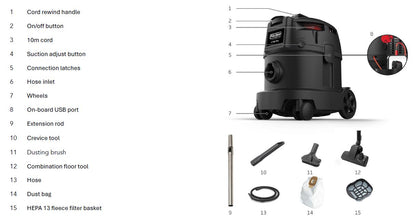 Pullman Advance E-Tek Pro 9L Commercial Vacuum Cleaner (11500263)