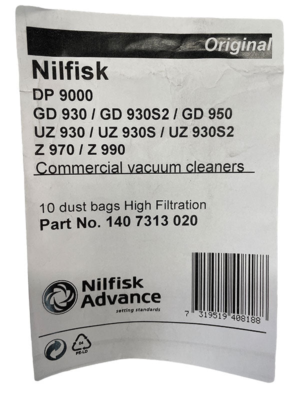 Nilfisk UZ930 & GD930 Hi Filtration Vacuum Bags - 10pk (1407313020)