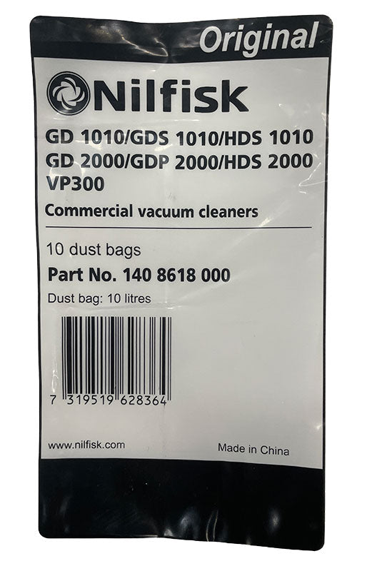 Nilfisk VP300, VP400, VP500 GD910, GD1000, GD1010, GD2000, HDS2000 Vacuum Cleaner Bags -10pk (1408618000)