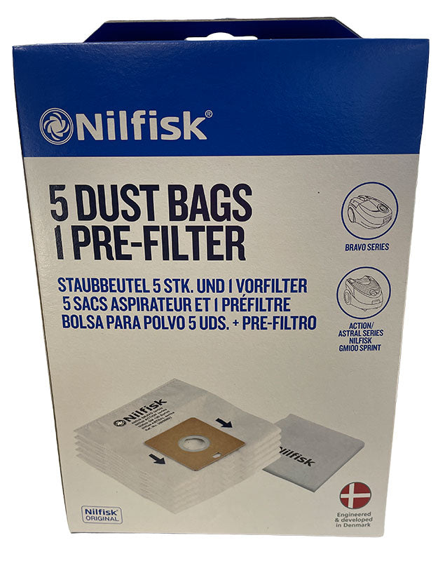 Nilfisk GM100 Sprint, Action, Bravo and Astral Series Vacuum Bags - 5 pk (30050002)