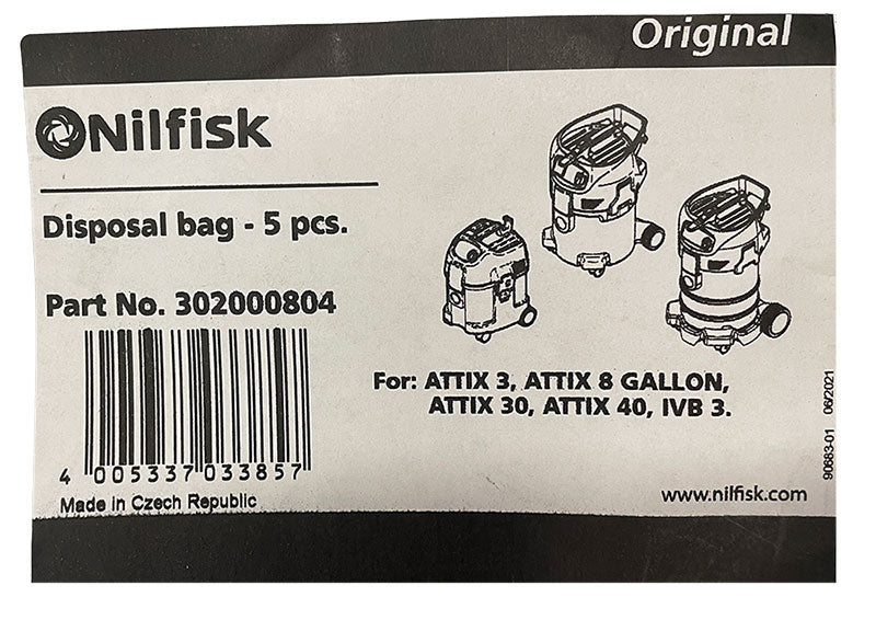 Nilfisk VL200, Attix 3, Attix 30, Attix 40, IVB3 Disposable Vacuum Cleaner Bags - 5 pk (302000804) 