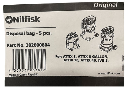 Nilfisk VL200, Attix 3, Attix 30, Attix 40, IVB3 Disposable Vacuum Cleaner Bags - 5 pk (302000804) 