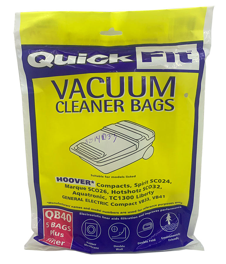 Quickfit QB40 Paper Dust Bags for various Hoover Vacuum Cleaners (32440033)