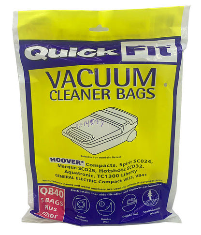 Quickfit QB40 Paper Dust Bags for various Hoover Vacuum Cleaners (32440033)
