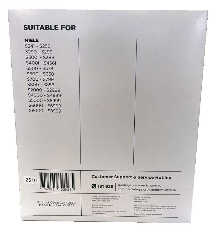 Clean Up CU175S Dust Bags for various Miele Vacuum Cleaners - 5pk (32440530)