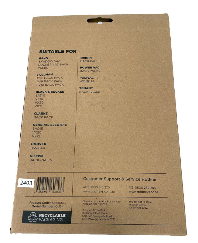 Clean Up CU64 Paper Vacuum Cleaner Bags (32440537)