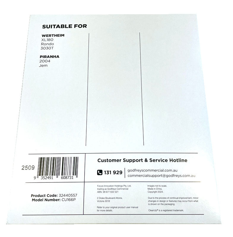 Clean Up CU166P Vacuum Cleaner Bags for Wertheim 3030, 3030T, XL180 and Rondo (32440557)