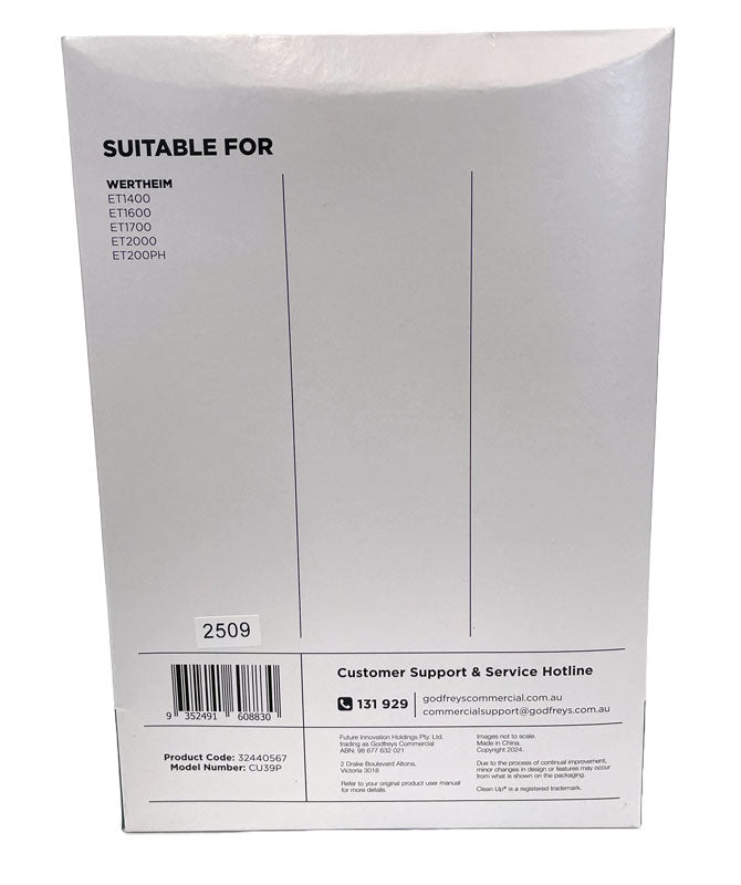 Clean Up CU39P Vacuum Cleaner Bags for Wertheim ET1400, ET1600, ET1700, ET2000, ET2000PH (32440567)