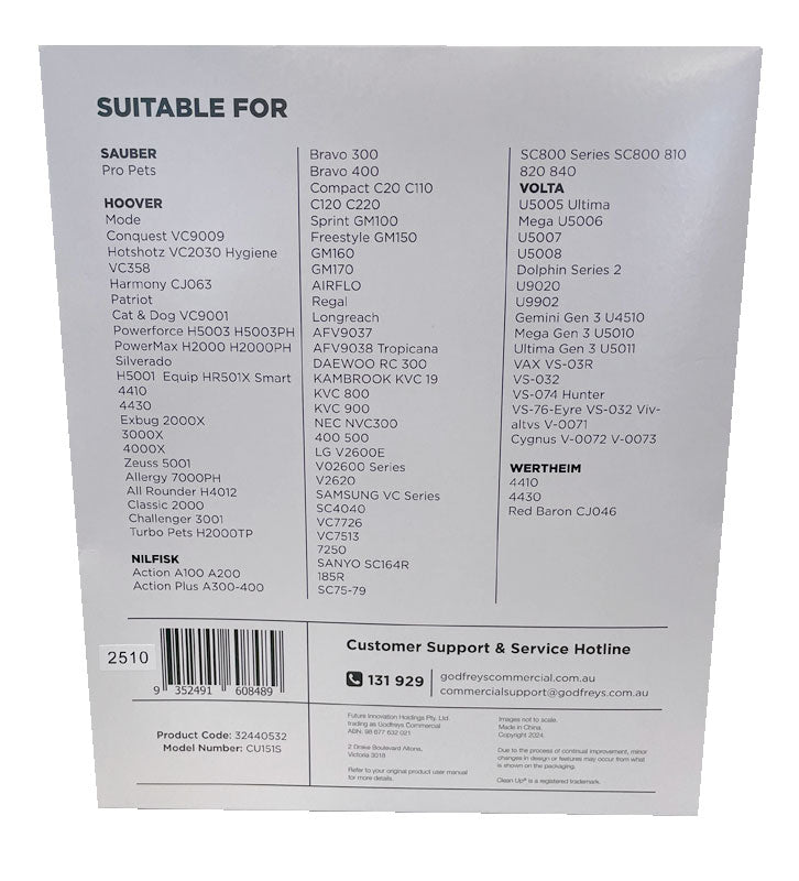 Clean Up CU151S Synthetic Vacuum Cleaner Dust Bags (32440532)