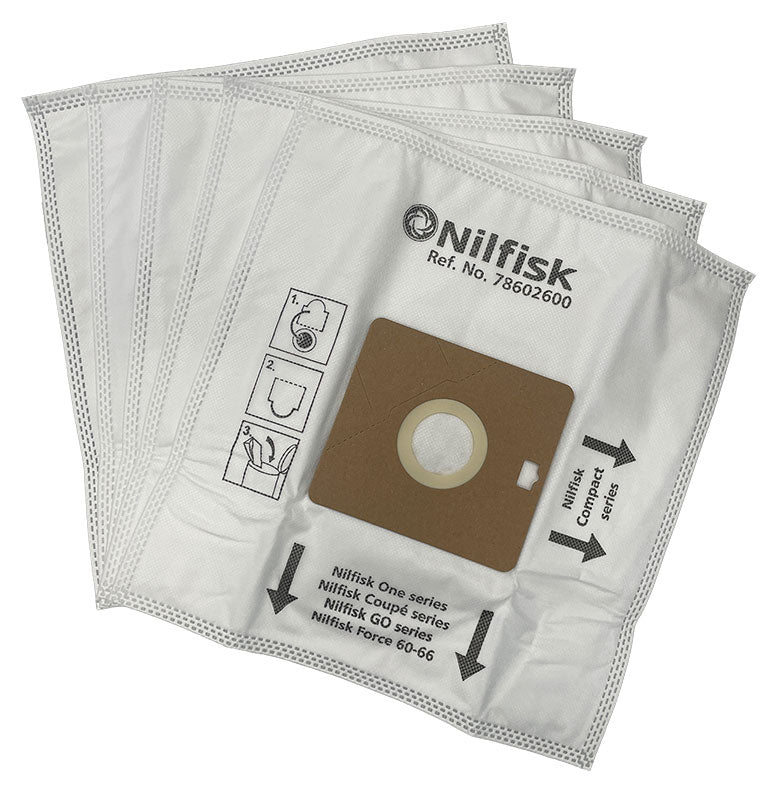 Nilfisk Go, Coupe, One, Force and Compact Series Vacuum Cleaner Bags - 5 pk (78602600)