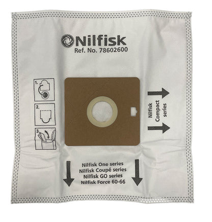 Nilfisk Go, Coupe, One, Force and Compact Series Vacuum Cleaner Bags - 5 pk (78602600)