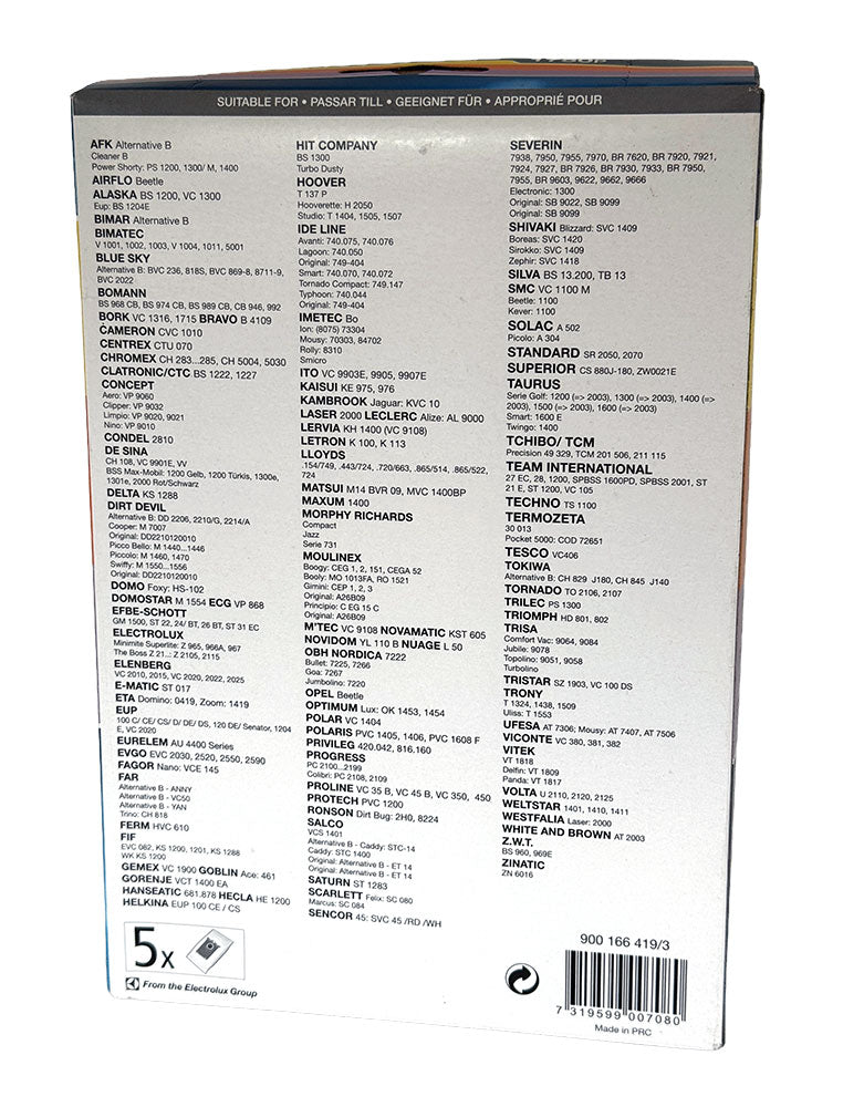 Menalux 1750P Vacuum Cleaner Bags for Airflo Beetle and Electrolux Z965 - 5pk (900166419)
