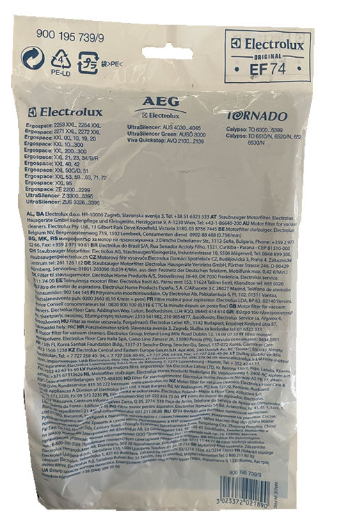 Electrolux EF74 Electrostatic Vacuum Cleaner Filter (900195739)