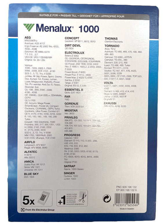 Menalux 1000 Synthetic Vacuum Cleaner Bags (900196132)