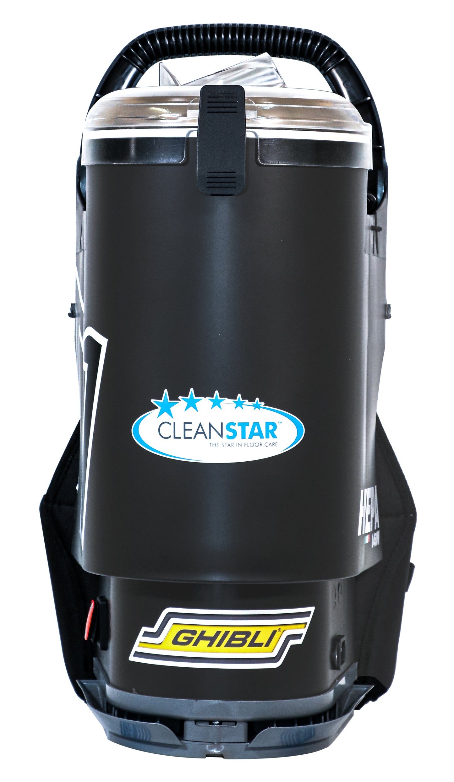 Ghibli T1 Backpack Vacuum Cleaner - Black with Clear Lid (T1v3-B-CLR)