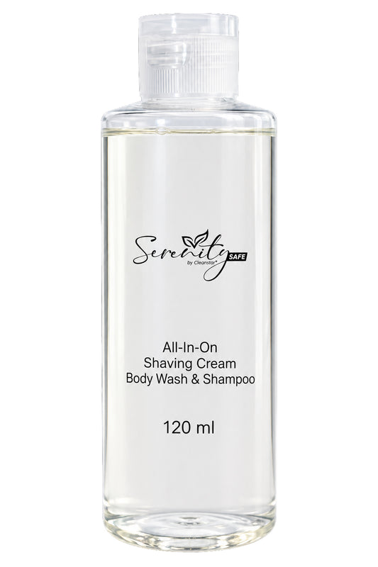 Serenity Safe All in One Shampoo, Conditioner & Body Wash for Prisons & Correctional Facilities - 120ml Bottle - Box of 100 (SS-ALLINONE)
