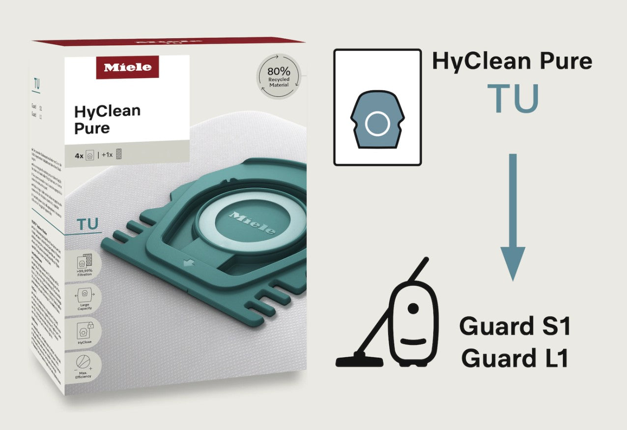 Miele Genuine HyClean Pure TU Synthetic Vacuum Cleaner Dust Bags - 4 Pack (TU-HP)