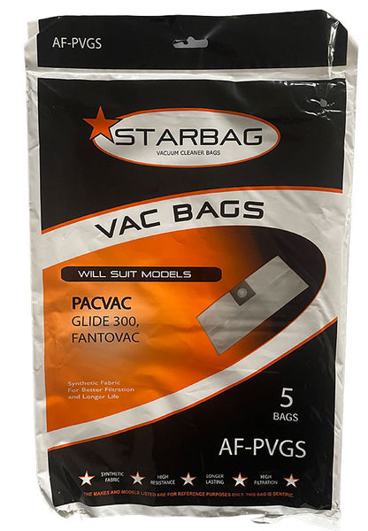 Pacvac Glide 300 and Fantovac Synthetic Vacuum Cleaner Bags - 5pk (AF-PVGS)