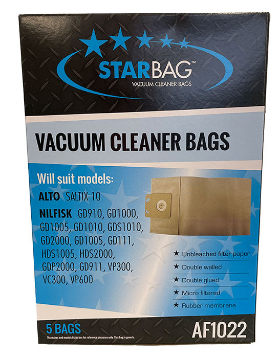 Nilfisk VP300, VP400, VP500, VP600, GD1000, GD1010 & GD2000 Vacuum Bags - 5pk (AF1022)