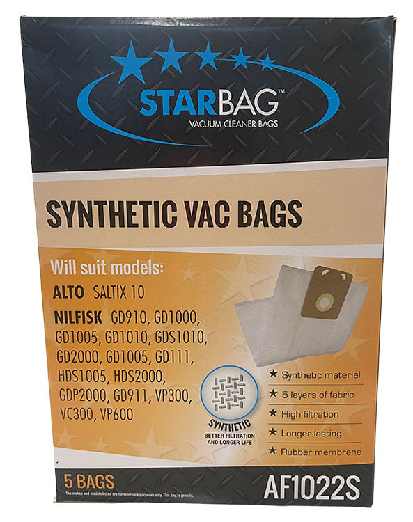 Nilfisk VP300, VP400, VP500, VP600, GD1000, GD1010 & GD2000 Synthetic Vacuum Cleaner Bags - 5pk (AF1022S)