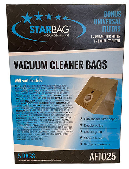 Wertheim, Volta, Hoover, Airflo and Kambrook Vacuum Cleaner Dust Bags - 5pk (AF1025)