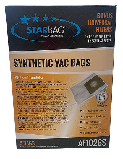 Hoover, Vax, Airflo, Karcher Synthetic Vacuum Cleaner Bags - 5pk (AF1026S)
