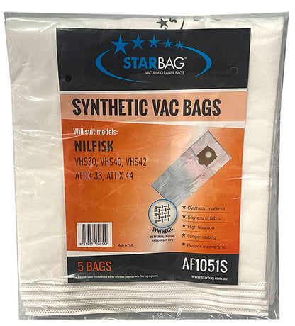 Nilfisk VHS30, VHS40, VHS42, Attix 33, Attix 44 Synthetic Vacuum Cleaner Bags - 5pk (AF1051S)