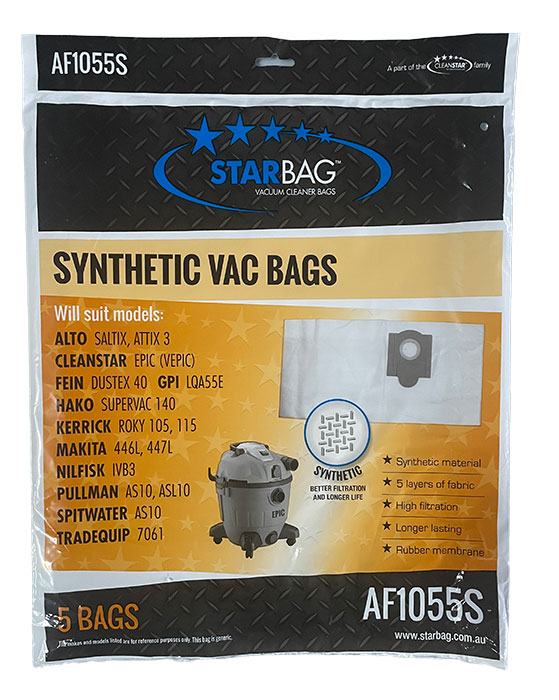 Makita, Kerrick, Hako, Nilfisk Commercial Synthetic Vacuum Bags - 5pk (AF1055S)
