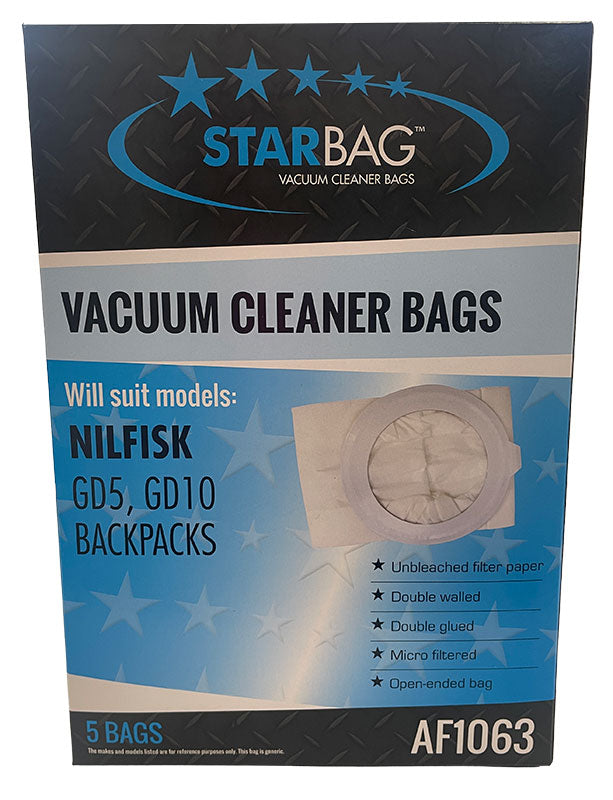 Nilfisk GD5, GD10, Janitor JV500, Pullman PV500 Vacuum Cleaner Bags - 5pk (AF1063)