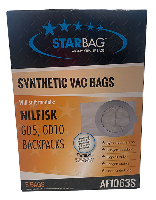 Nilfisk GD5, GD10, Janitor JV500, Pullman PV500 Synthetic Vacuum Cleaner Bags - 5pk (AF1063S)