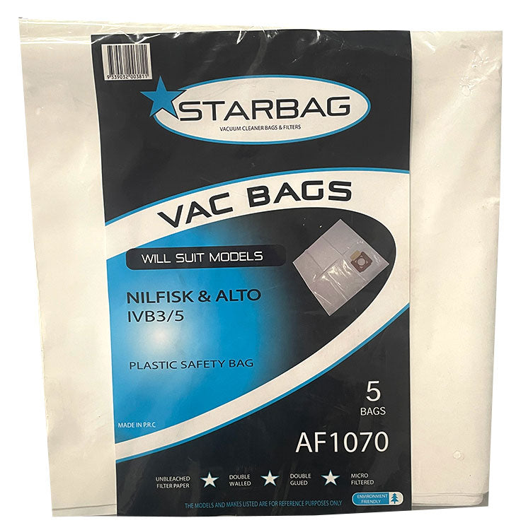 Nilfisk & Alto IVB 3 and IVB 5 Plastic Filter Bags - 5pk (AF1070)