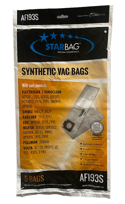 Nilfisk, Electrolux, Lux, Ghibli, Karcher, Pullman, Sauber, Volta Synthetic Vacuum Cleaner Bags - 5pk (AF193S)