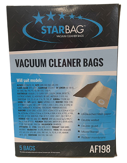 Electrolux, Eureka, Hoover, Karcher, Kerrick, Pullman, Shopvac, Volta, Wertheim Vacuum Bags - 5pk (AF198)