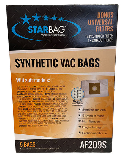 AEG, Airflo, Electrolux, Hoover, Kambrook, Nilfisk, Sanyo, Samsung, Vax & Volta Synthetic Vacuum Cleaner Bags - 5pk (AF209S) 