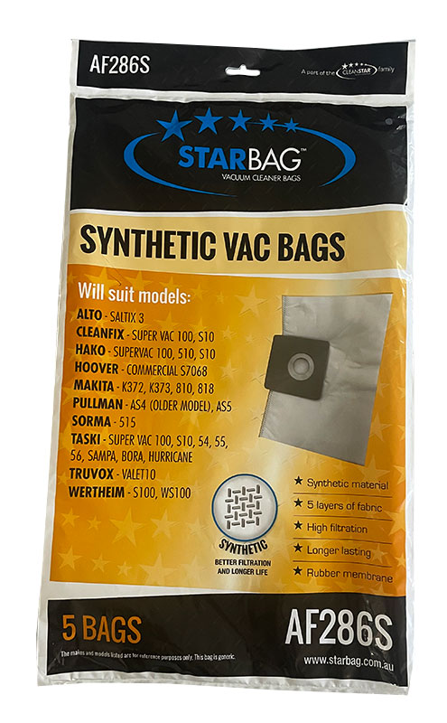 Alto, Cleanfix, Hako, Makita, Pullman, Sprintus, Taski, Wertheim Synthetic Vacuum Bags -5pk (AF286S)