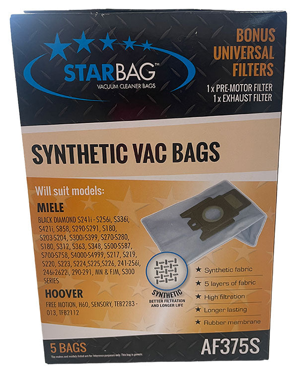 Miele and Hoover Synthetic Vacuum Cleaner Bags - 5pk (AF375S)