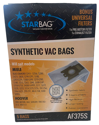 Miele and Hoover Synthetic Vacuum Cleaner Bags - 5pk (AF375S)