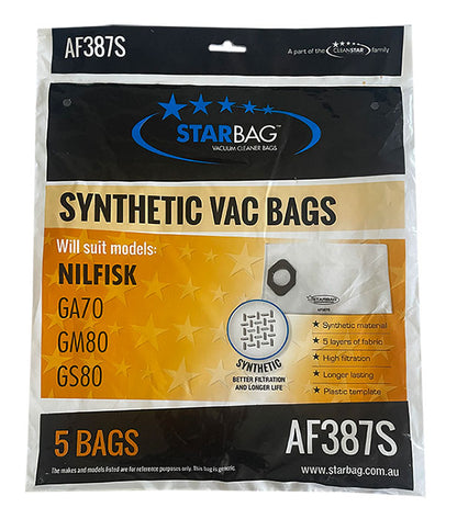 Nilfisk GA70, GM80, GS80 Synthetic Vacuum Cleaner Dust Bags - 5pk (AF387S)